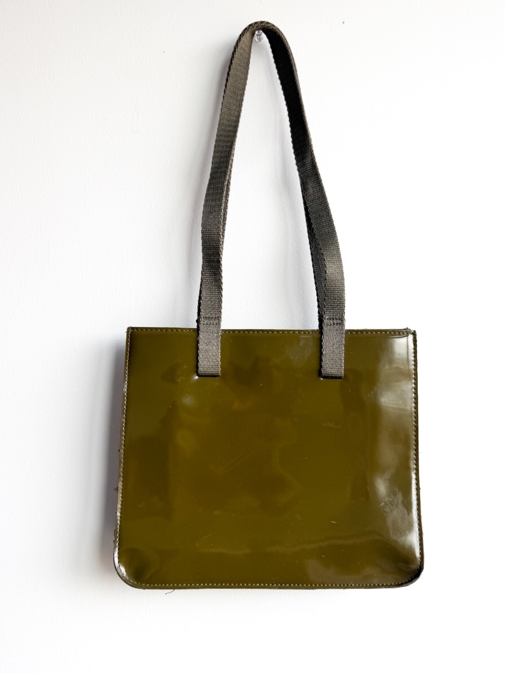 NY & CO Olive Green Patent Tote Bag